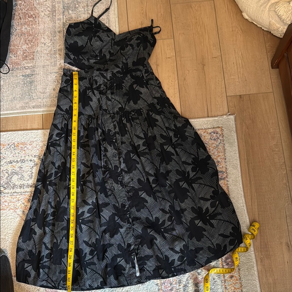Universal Thread Black Floral Midi Dress with Spaghetti Straps and Button Front